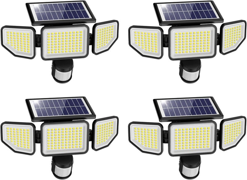 Onforu 4500LM Solar Lights Outdoor, 3 Heads Security Lights with Remote Control, IP65 Waterproof Motion Sensor Lights, 3 Modes Flood Lights for Wall, Porch, Yard, Outside, 4 Pack - Image 1